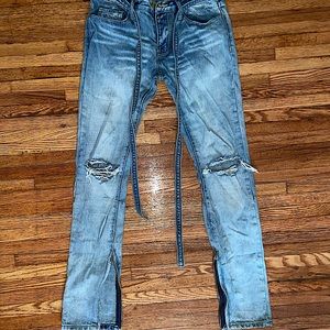 Distressed With Zippered Side Leg Denim Jeans